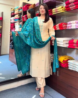 Banarasi Bandhej Banana Silk Suit Set