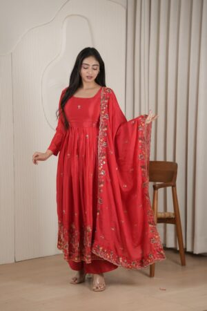 Turn Heads in This Red Anarkali ❤️ | Premium Embroidered Gown Set for Women